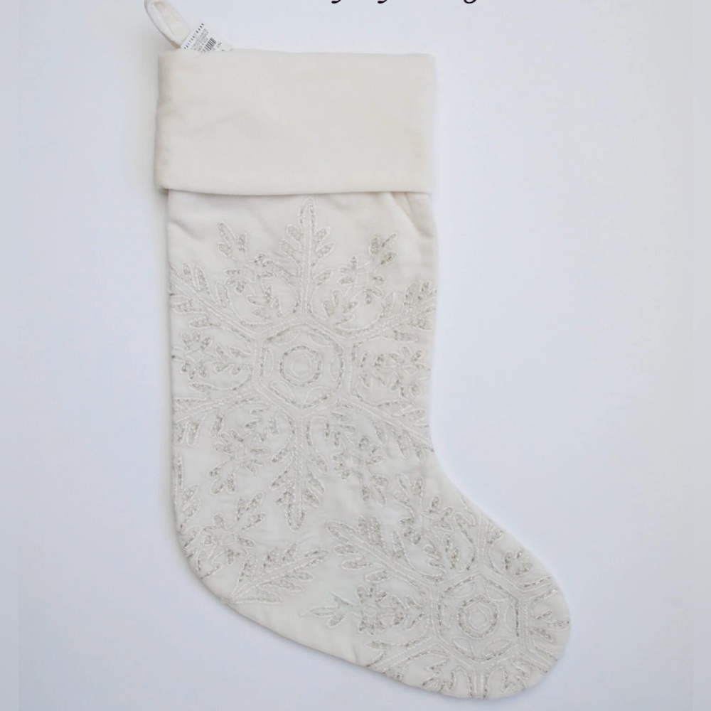 Pottery Barn Eira Snowflake Velvet Ivory stocking NEW (4 available)